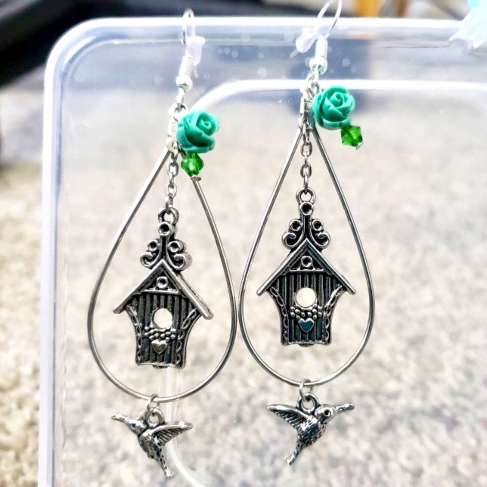 Rosy Hummingbird Haven Handcrafted Earrings
